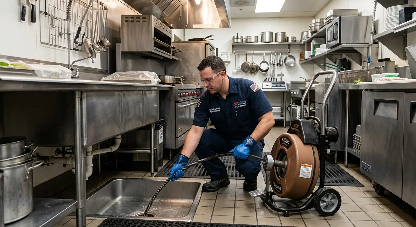 Commercial drain cleaning service in a restaurant kitchen in Altadena